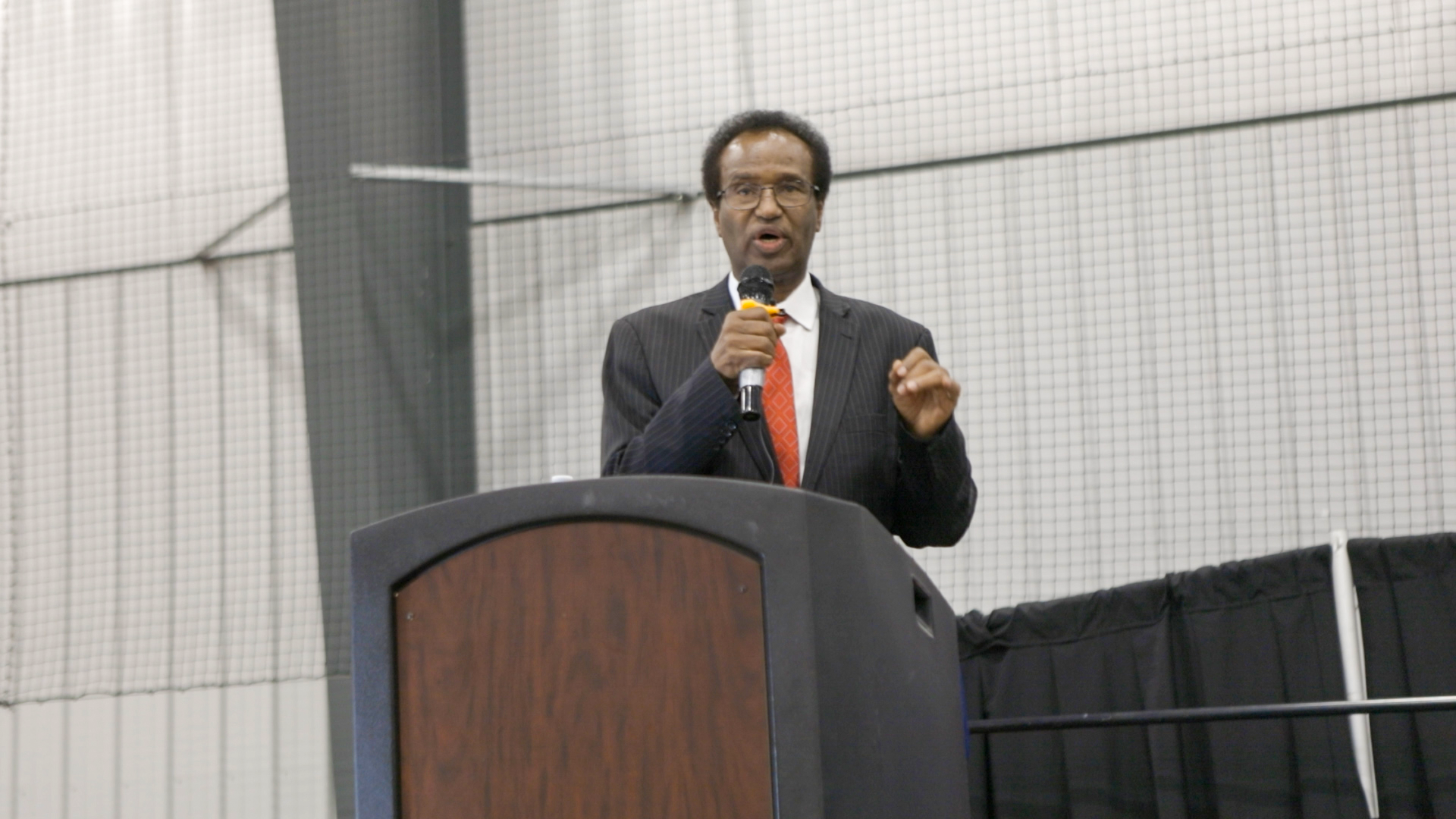 Professor Hussein Warsame from the University of Calgary speaks at the Somali Community Empowerment Association launch in Brooks.