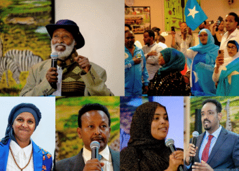 Grid of Somali community life in Winnipeg, Manitoba showing celebrations, businesses, and leaders.