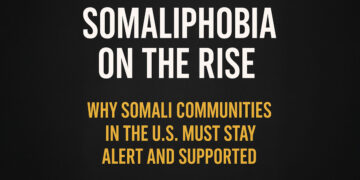 Graphic reading “Somaliphobia Is Rising: Stay Informed and Stay Safe,” created for a CT Somali awareness article.