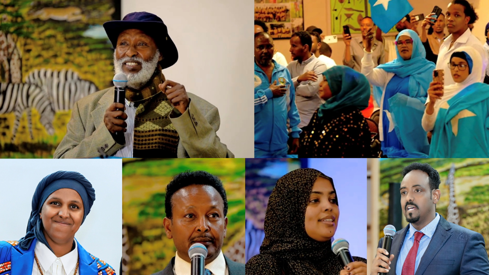 Grid of Somali community life in Winnipeg, Manitoba showing celebrations, businesses, and leaders.